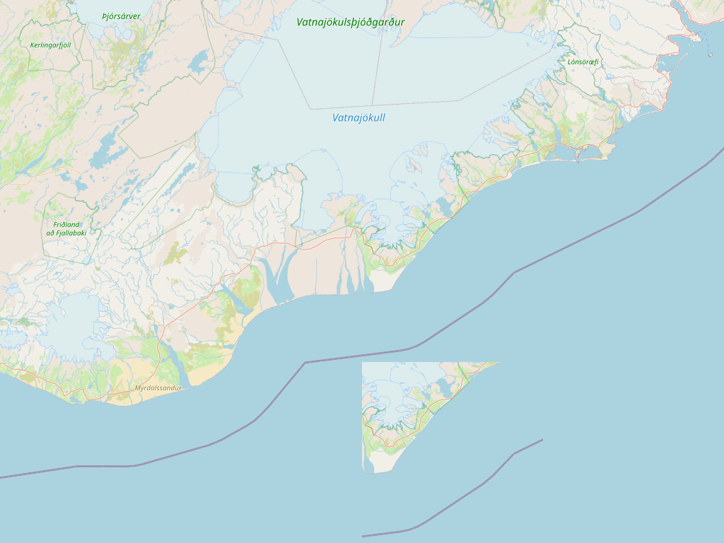 冰島南岸由維克至赫本的一體式 OpenStreetMap 底圖